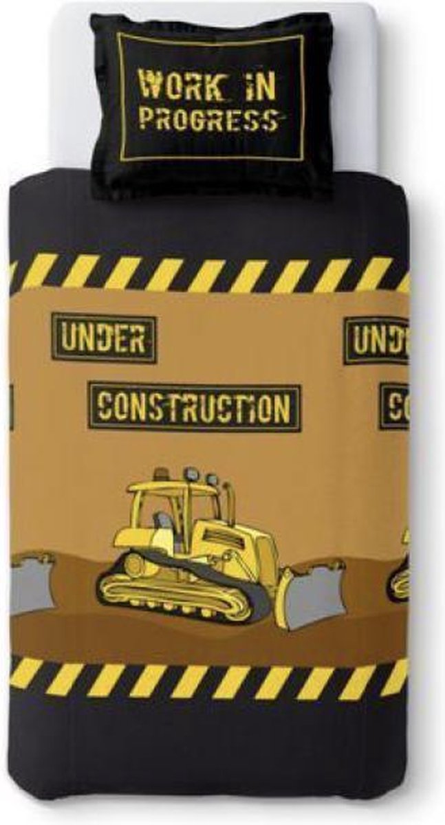 Better Nights Kinderdekbedovertrek Undere construction- bouw- 140x200 cm + 1 kussnesloop 65x65 cm-100% katoen zwart