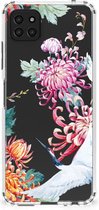 GSM Hoesje Geschikt voor Samsung Galaxy A22 5G Telefoonhoesje Valbescherming met transparante rand Bird Flowers