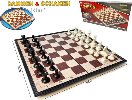 Stam Christchurch Diplomaat Schaken en dammen 2in1 pakket schaakbord- dambord - Magnetisch Schaakset -  Chess Set -... | bol.com