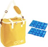 Koeltas draagtas schoudertas geel met 2 stuks flexibele koelelementen 18 liter