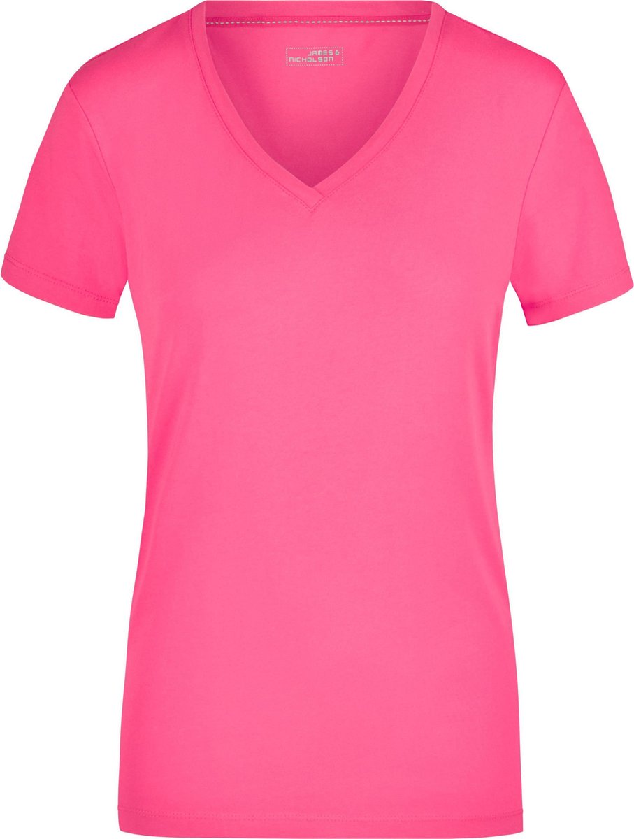 Halve cirkel Onrecht Shipley Roze dames stretch t-shirt met V-hals M | bol.com