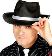 2x stuks zwarte trilby hoed/gleufhoed met wit lint- Gangster/Maffia thema verkleedkleding voor volwassenen