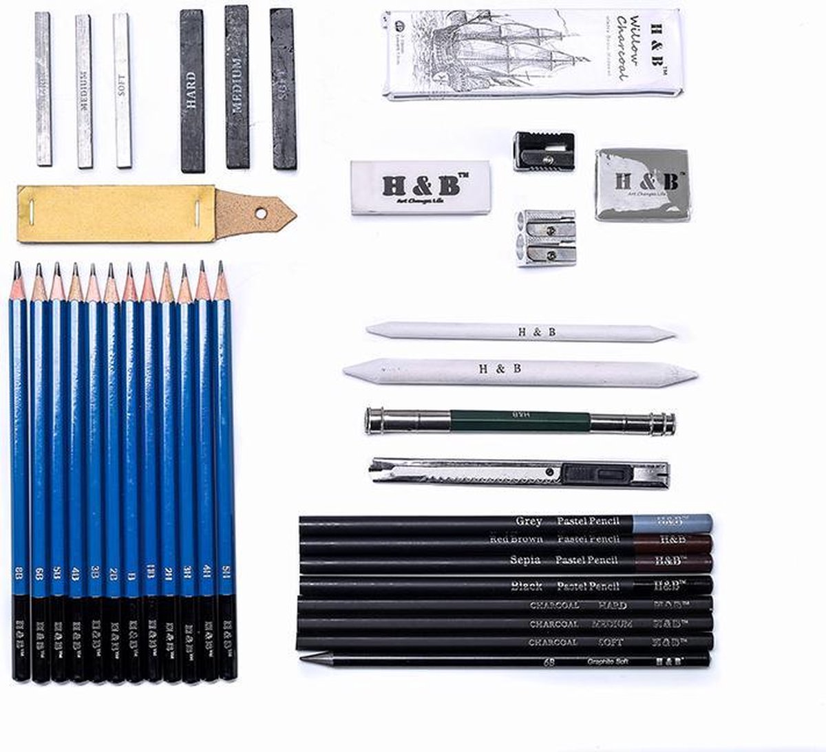 TSHAOUN 4 stuks professionele tekenset, broodrubber, gum voor schetsen, 40 verwisselbare koppen, gum voor schetsen, voor studenten, schilders