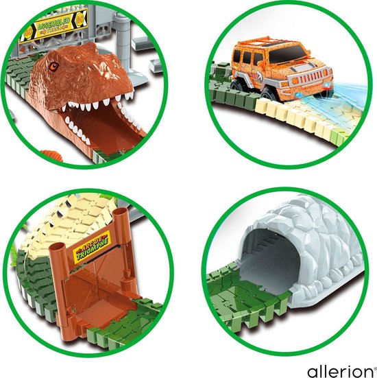 Allerion Dino Race Track – 228 pièces – Dinosaures et Voitures – Avec de  nombreux