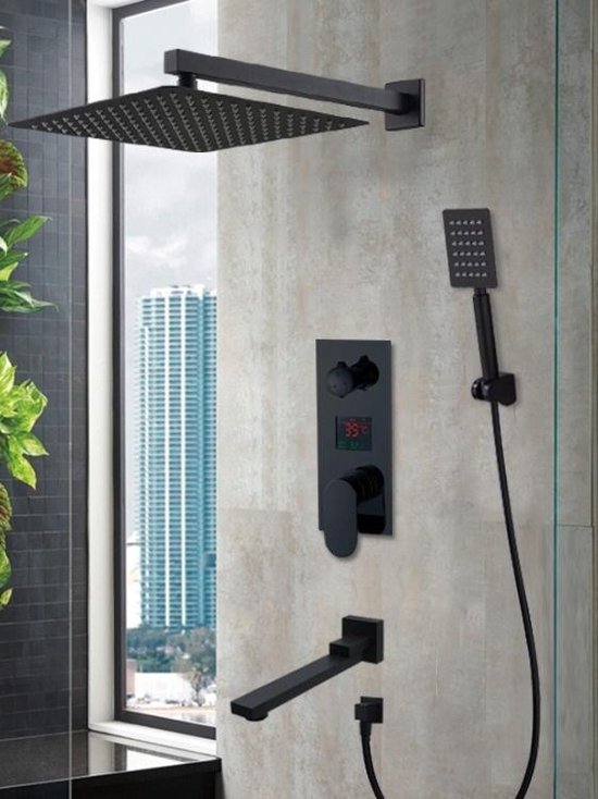 Ensemble de douche encastrable noir mat thermostatique avec tête