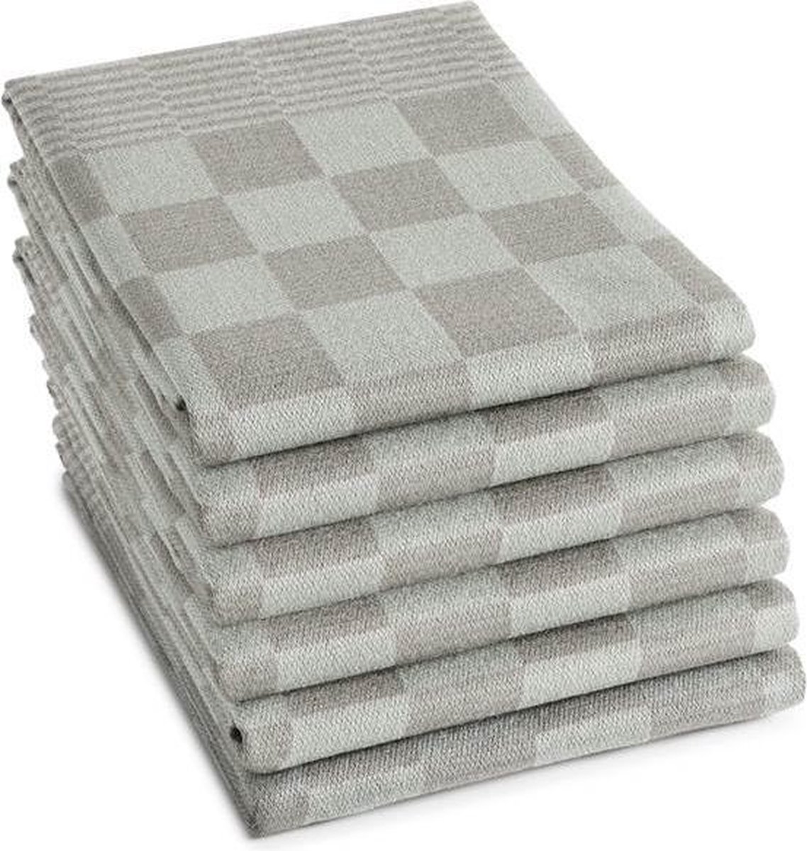 Theedoeken set van 6 - Geblokt patroon - 65x65 cm - Taupe