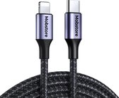 Mobstore iPhone oplader kabel - USB C naar Lightning kabel - 2 meter - Zwart - Stevige nylon kabel - Oplaadkabel iPhone - 480 Mbps - Sneller opladen - iPhone kabel