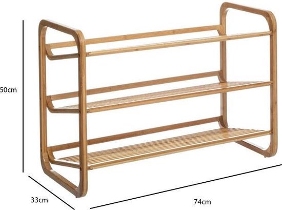 SONGMICS Schoenenrek bamboe 3 niveaus H x B x D: ca. 55 x 70 x 25 cm Schoenenkast Schoenenrek