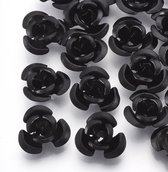 Aluminium kralen, zwarte rozen, 12x6mm. Verkocht per ca. 30 gram = ca. 320 stuks