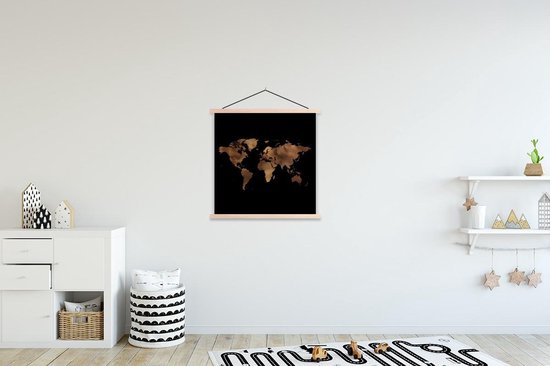 Affiche scolaire - Wereldkaart - Or - Zwart - 60x60 cm - Lattes vierges