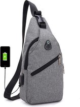 Crossbody Bag voor mannen!  Zijtas Met USB Poort    - Grijs