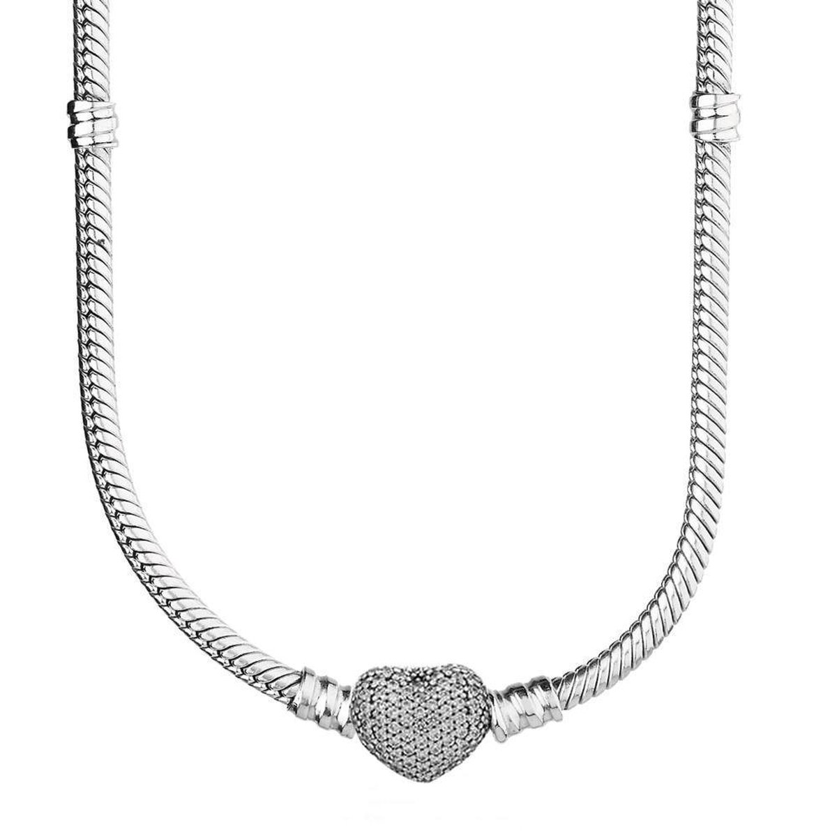Fler® | Halsketting 925 Sterling Zilver | 925 Sterling Zilver Halsketting met hartje | geschikt voor alle populaire bedelcollecties | Kerst cadeau | Valentijnsdag kado | lengte 45 cm