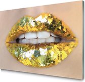 Glasschilderij Gold lipstick and brush | 4 mm veiligheidsglas | 100 x 75 cm | Blind ophangsysteem | Glazen schilderijen