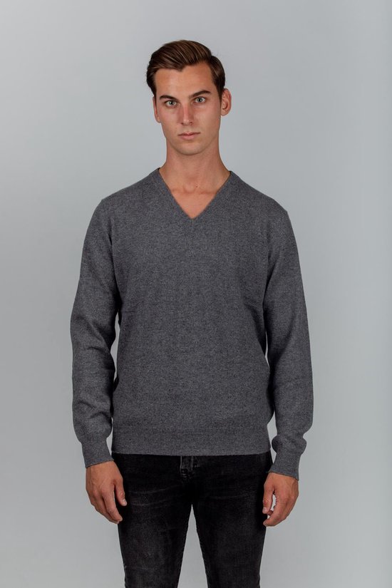 Harmount Heren 100% Cashmere V-hals Trui - Grijs - Maat XL