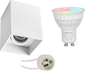 Mi-Light MiBoxer - Opbouwspot Set GU10 - Smart LED - Wifi LED - Slimme LED - 4W - RGB+CCT - Aanpasbare Kleur - Dimbaar - Primux Luxina Pro - Opbouw Vierkant - Mat Wit - Verdiept - Kantelbaar 