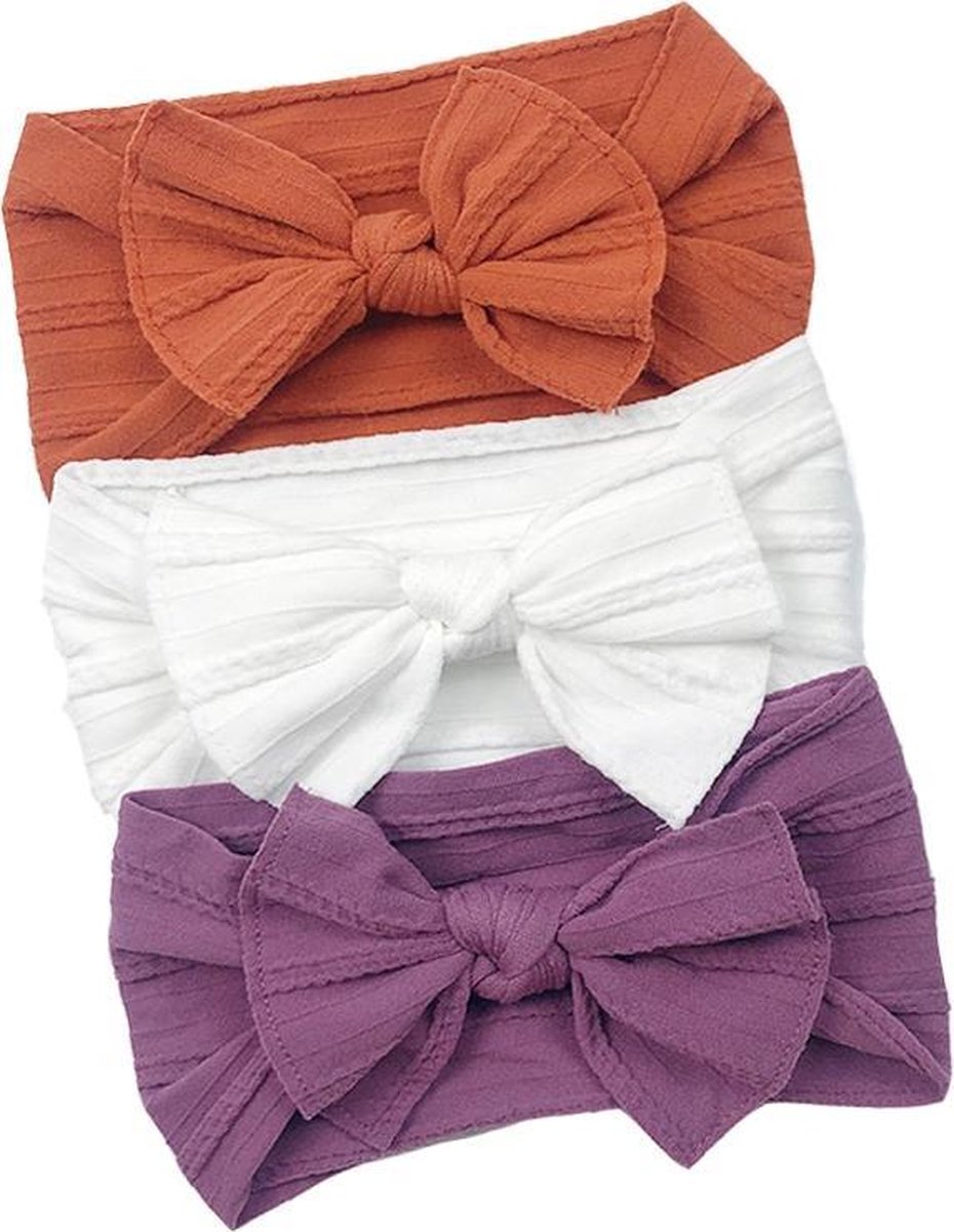 Baby haarband elastisch | meisjes set 3 stuks | roest, wit, paars | kinderhaarband | hoofdband | twisted