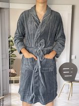 Badjas/Kamerjas heren fleece streep grijs- XL