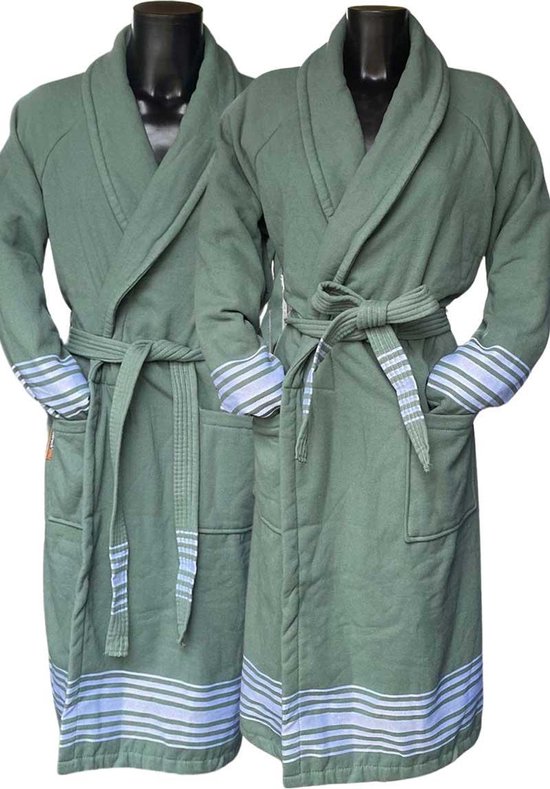 Hamam badjas katoen – sauna badjas hamam voor dames & heren unisex – sjaalkraag – hammam ochtendjas kamerjas - groen S/M