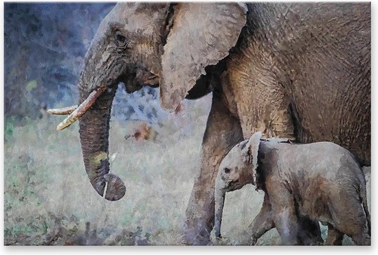 Graphic Message - Impression sur aluminium Dibond - Éléphant avec jeune - Éléphants - Art Animaux - 150x100