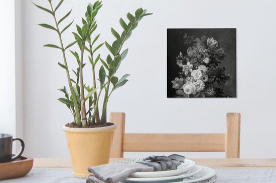 Tableau sur toile Nature morte aux fleurs - Peinture de Eelke Jelles Eelkema - noir et blanc - 20x20 cm - Décoration murale