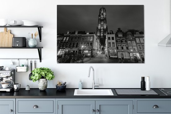 Tableau sur toile La Tour Dom à Utrecht la nuit - noir et blanc - 120x80 cm - Décoration murale