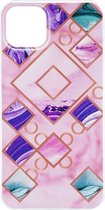 Shop4 iPhone 13 mini - Coque Arrière Souple TPU Siliconen Marbre Diamants Rose