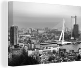 Canvas Schilderij Erasmusbrug in Rotterdam - zwart wit - 120x80 cm - Wanddecoratie