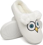 Geweo Home Sloffen - Pantoffels - Open Sloffen - Uil Antislip Warme Fleece Pantoffels - Unisex - Kerstmis - Kerstfeest - Christmas Gift  - Wit - Maat 39/40