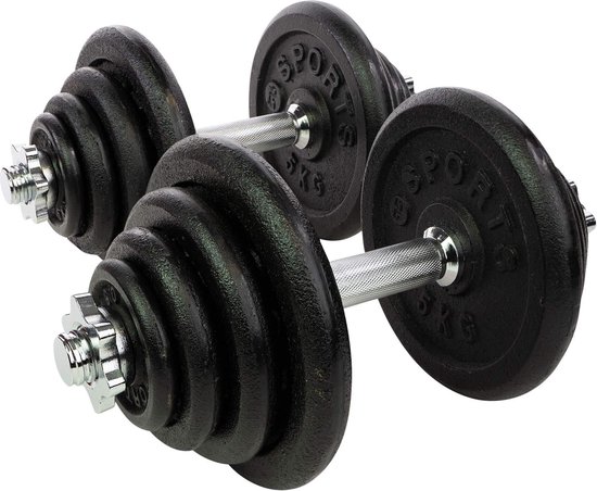 RS Sports Dumbellset - Halterset met gewichten - Totaal 40 kg - 2 stangen - zwart