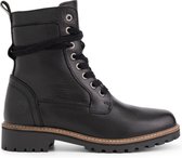 Travelin' Kvinlog Dames - Leren Veterschoenen - Wol gevoerde boots - Zwart leer - Maat 42