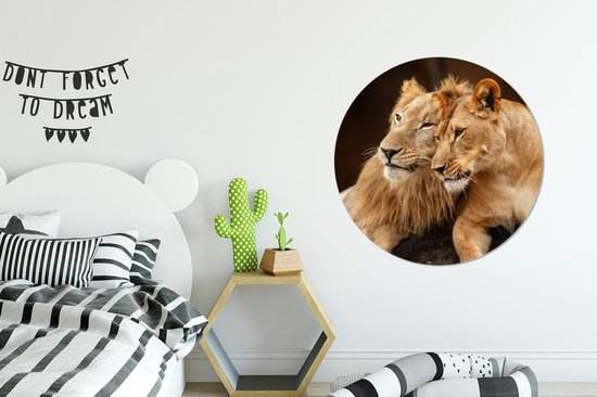 Wallpaper Circle - Lion - Hug - Stones - 100x100 cm - Wall Circle - Auto-adhésif - Wallpaper Sticker XXL