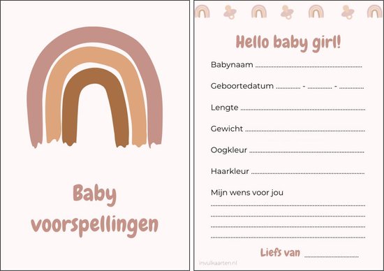 Babyshower invulkaarten | 20 stuks | babyshower | babyshower voorspellingskaarten | babyshower kaarten | babyshower spelletjes | rainbow