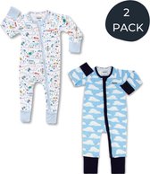 Zipster Blauw 2 stuks - Baby Romper - Zachte bamboe - Met 2-way ritssluiting - Maat 68-80 - Perfect Cadeau