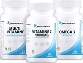 Basis vitamine pakket | Muscle Concepts - Multivitamine & Vitamine C & Omega 3