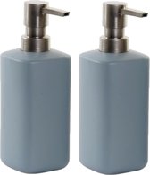 2x stuks zeeppompjes/zeepdispensers lichtgrijs polystone 300 ml - Badkamer/keuken zeep dispenser