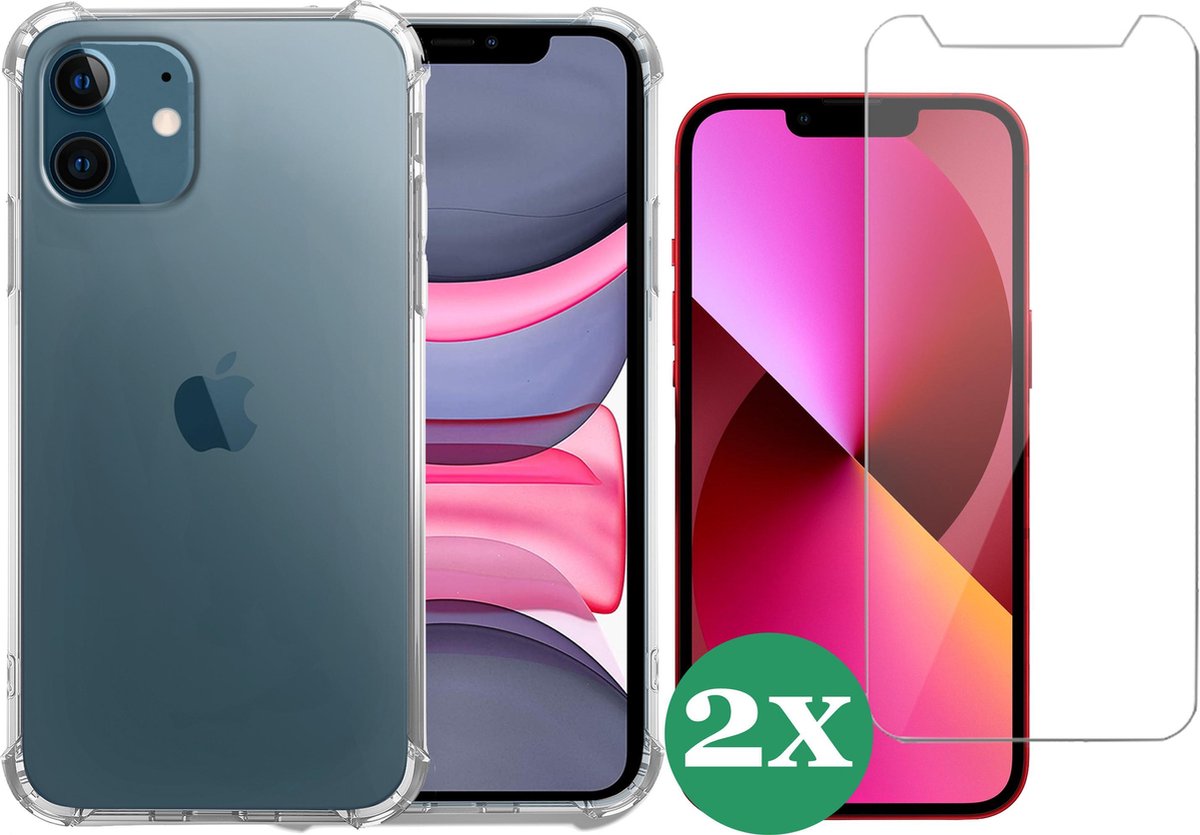 Hoesje geschikt voor iPhone 13 Mini siliconen transparant case - 2x Screen Protector