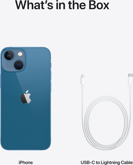 iPhone 13 mini en USB-C naar Lightning kabel in de doos.