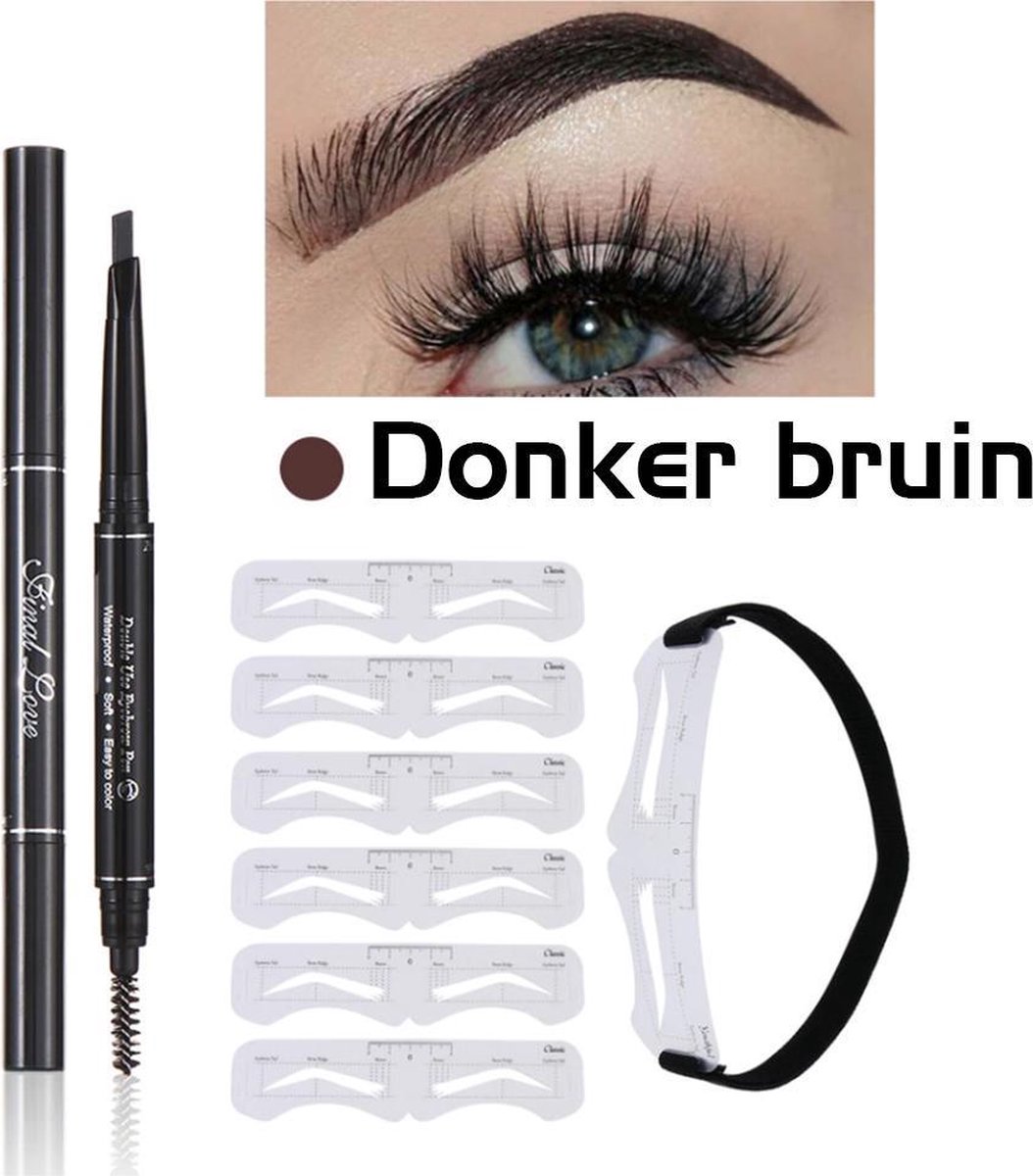 DW4Trading Wenkbrauw Sjabloon + Microblading Tattoo Pen - Donker Bruin