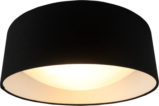Olucia Dewy - Moderne Plafondlamp - Stof - Zwart - Rond - 40 cm
