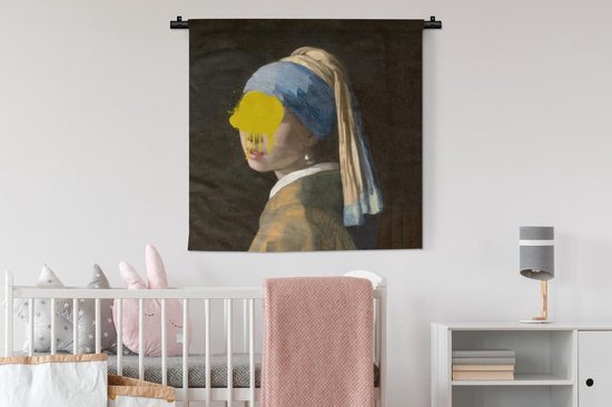 Wandkleed - Wanddoek - Meisje met de parel - Vermeer - Kunst - 90x90 cm - Wandtapijt