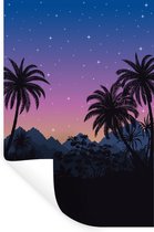 Muurstickers - Sticker Folie - Palmboom - Berg - Nacht - 20x30 cm - Plakfolie - Muurstickers Kinderkamer - Zelfklevend Behang - Zelfklevend behangpapier - Stickerfolie