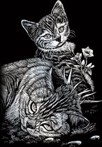 TABBY CAT & KITTEN SILVER MINI