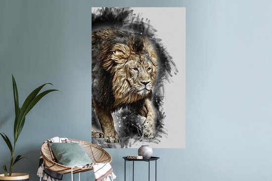 Stickers muraux - Illustration - Lion - Zwart - 80x120 cm - Feuille adhésive