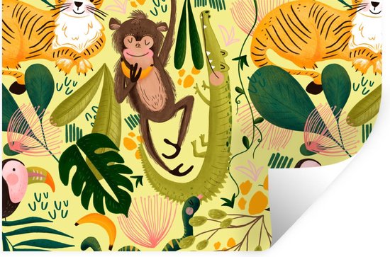 Stickers muraux - Feuille Autocollant - Animaux - Jungle - Jaune - 30x20 cm - Feuille Adhésive - Stickers muraux Chambre Enfant - Papier Peint Auto Adhésif