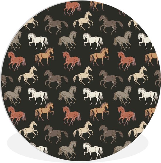 WallCircle - Wall Circle - Wall Circle Indoor - Paarden - Zwart - Motif - Filles - Enfants - Meiden - 120x120 cm - Décoration murale - Peintures Ronds XXL