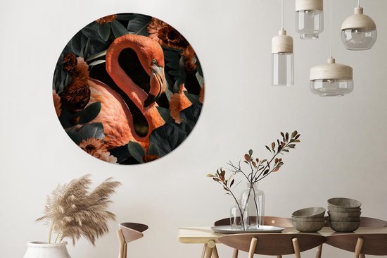 Cercle mural - Aluminium - Flamingo - Vogel - Fleurs - Feuilles - ⌀ 120 cm XXL
