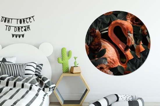 Cercle mural - Aluminium - Flamingo - Vogel - Fleurs - Feuilles - ⌀ 120 cm XXL