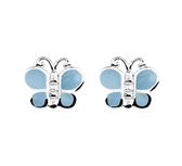 YO&NO - Oorbellen - Zilver - Oorknoppen - Vlinder - Parelmoer blauw - 8/7mm - Kinderen - Zilver 925
