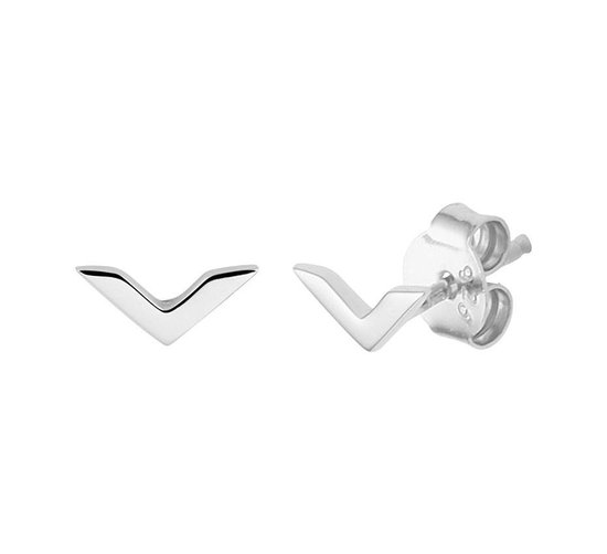 YO&NO - Oorbellen - Zilver - Oorknoppen - V - 7,5/3mm - Sieraden vrouw - Gerhodineerd - Zilver 925