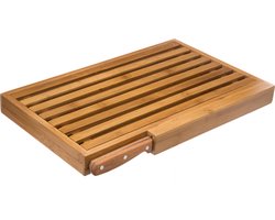 5Five Brood snijplank - met kruimel opvangbak - 44 x 27 cm - bamboe hout - inclusief broodmes - keukenplank - Broodsnijplank